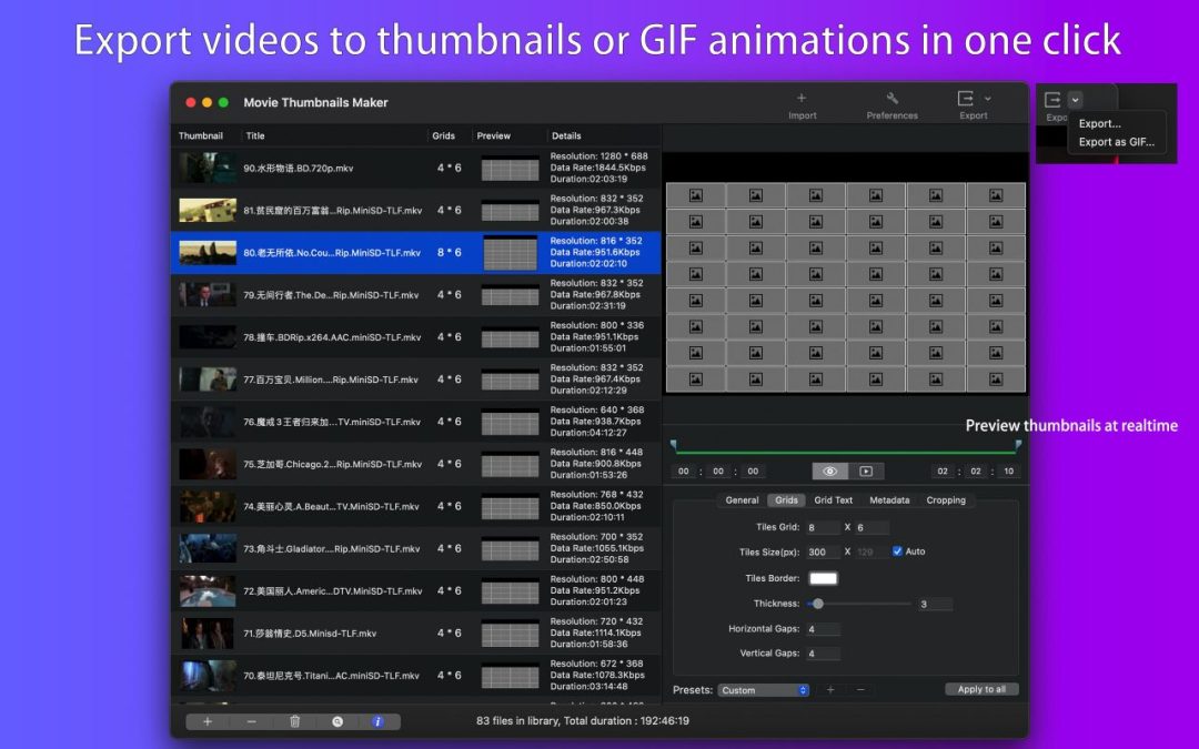 Movie Thumbnails Maker for Mac 5.0.1 视频缩略图制作工具